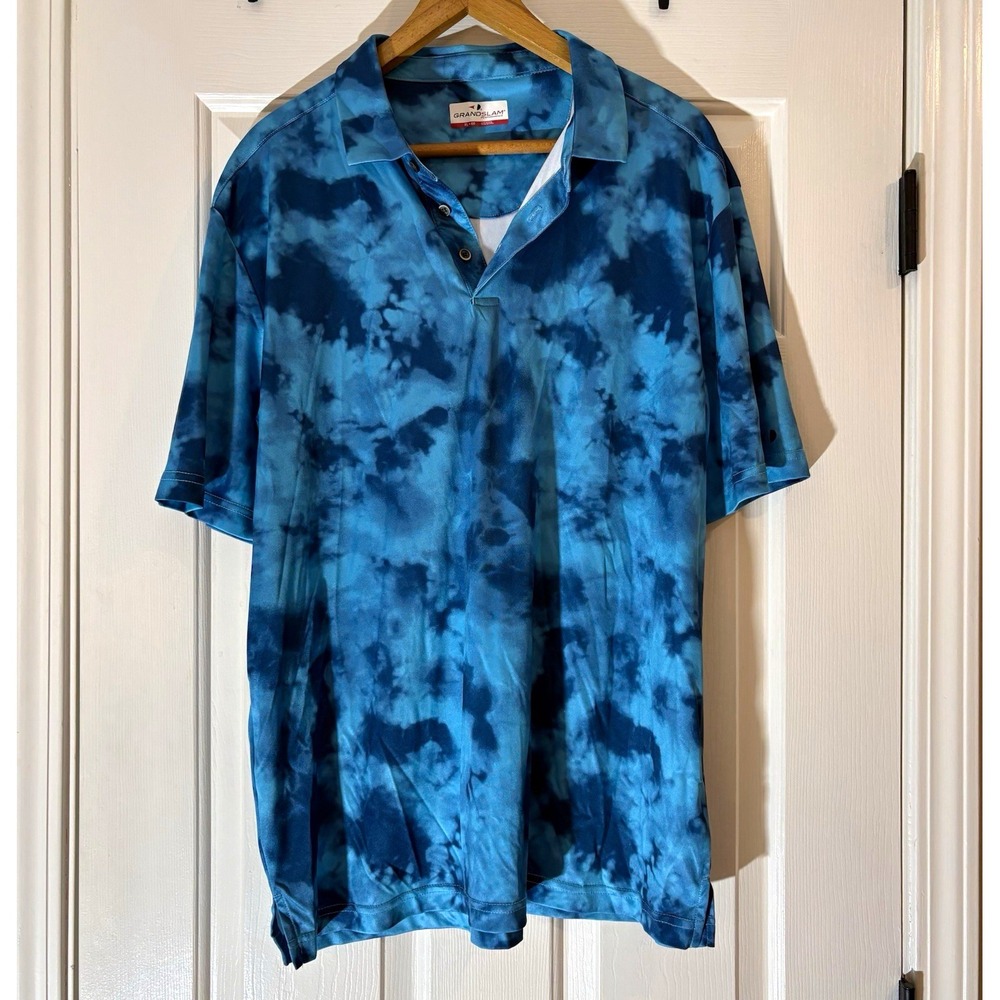 Grand Slam Performance Men's XL Blue Tie-Dye Short Sleeve Collared Polo